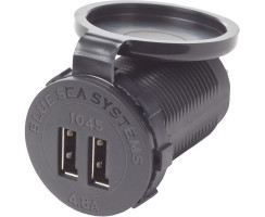 Blue Sea Dual USB Socket wíth Lid for 12/24V, 4.8A 