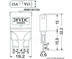 30A automatic fuse with reset switch - suitable for standard flat plug sockets