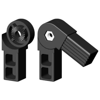 Connector 2-arms with Hinge, 24 teeth for Square Tube; Polyamid 6 black