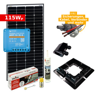 Solar Komplettset 115Wp für Camper & Wohnmobil  (mit Victron Laderegler)