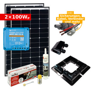 Solar Komplettset 2x 100Wp für Camper & Wohnmobil (mit Victron Laderegler)