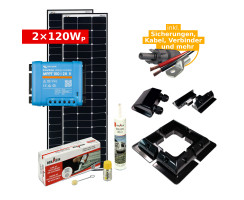 Complete Solar Kit 2x 120Wp for RV, Camper Van, Boat