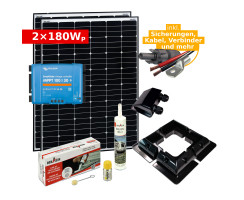 Complete Solar Kit 2x 180Wp for RV, Camper Van, Boat